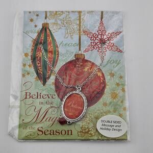 Silver Tone Christmas Pendant Necklace Red Believe Charm Traditional Holiday New